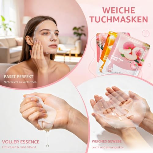 60 Stück Gesichtsmaske Geschenkset Frauen, Tuchmasken Gesicht mit 10 Duft – Ansicht 3