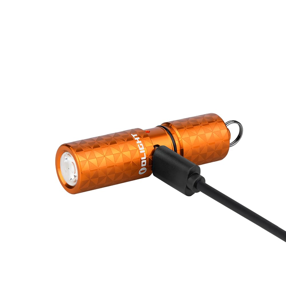 Torcia portachiavi ricaricabile da 180 lumen, portata 48 metri, impermeabile IPX7, regolazione luce bianca, arancione