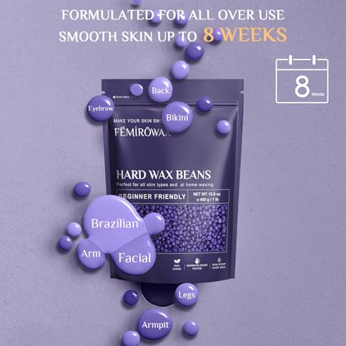 Wax Beads, FEMIROWAX 1lb Hard Wax Beans for Hair Removal Sensitive Skin with Lavender Formula Waxing