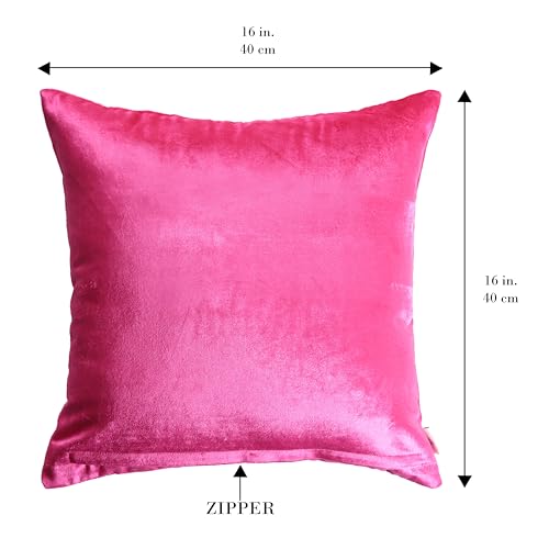 Image of Home - The Best is for You Luxurious Pink Velvet Cushion Covers Embroidered - Set of 2, 16x16 Inch