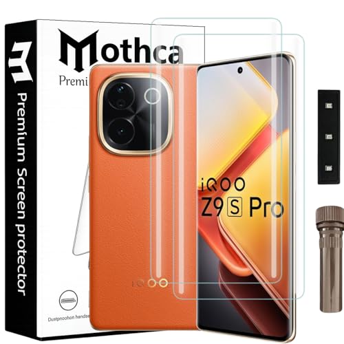 Image of Mothca Curved UV Tempered Glass Screen Protector for iQOO Z9S Pro | Transparent | Pack of 2 | Borderless Full Screen Coverage with UV Installation Kit