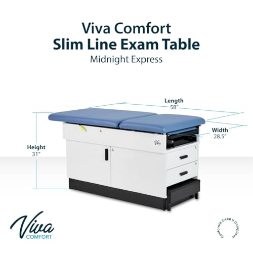 Vivacomfort Slim Line Medical Exam Table, Blue, 420 lbs Weight Capacity