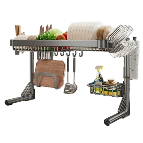 Scolapiatti in Acciaio Inox con Cestino sospeso e portaposate - Design salvaspazio per un'asciugatura e un'organizzazione efficienti dei Piatti