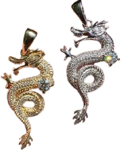 1.00 CT Round Cut VVS1 Diamond Dragon Pendant Unisex Animal Charm 14K Gold Plated Sterling Silver