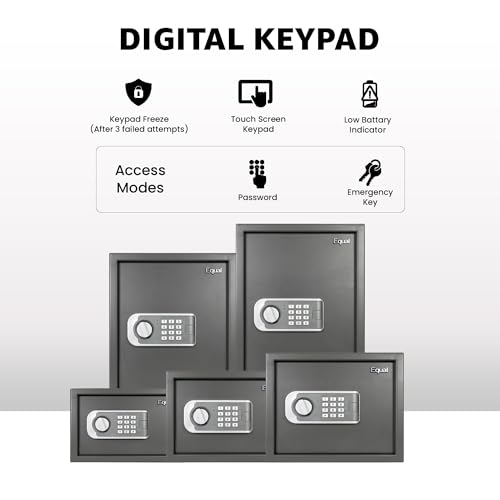 Image of Equal 48L SecureLitePro Safe Locker for Home | Digital PIN Code + Emergency Key | 10-Gauge Steel Door | 3 Year Warranty | 48 Litre - Grey