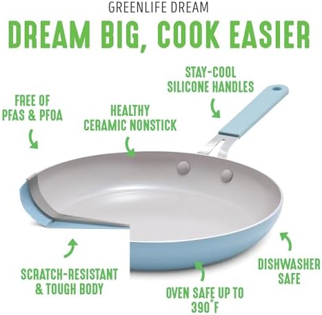 GreenLife 8” & 10” 2 Piece Nonstick Ceramic Frying Pan Set, Lightweight Healthy PFAS-Free Skillets, Dishwasher & Oven Safe, Durable Body, Silicone Stay-Cool Handles, Easy Release, Blue Haze - Thumbnail 5