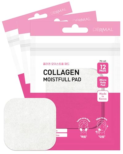DERMAL Collagen Moistfull Toner Pad - Korean Toner Pad for Elasticity & Wrinkle Improvement with Peptides - Travel Kit 12 Pads, 3 Pack (Total 36 Pads)