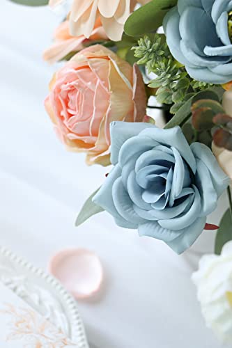 Udoula Blush Artificial Flowers Combo Pack, Faux Cream Flowers Wedding Combo Arrangement For Diy Wedding Bouquets Combo Arrangements Party Bridal Baby Shower Centerpieces(Blue) #TOP7