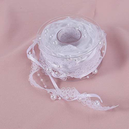 Beavorty Rolo de Fita Pérola Frisado Fita de Renda Branca Chiffon Organza Guarnição de Renda para Ar