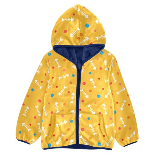 Fish Bones Colored Spots Toddler Fleece Jacket Baby Boys Hooded Zipper Long Sleeve Thick Warm Outerwear 3-10 Years