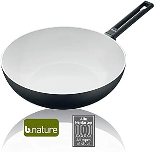 Berndes Alu b.Nature Stielwok Starter 013337 Handle Aluminium Natural Wok with Robust Quartz Coating Suitable for Induction Cookers 30 cm, Black/White