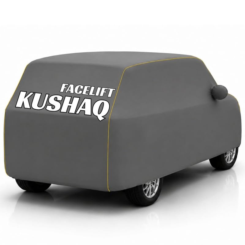 Image of Back-Boo Heavy Waterproof Kushaq Facelift Car Cover | Polyester Car Body Covers for Rain & Sun | UV Protection, Dustproof, Scratch Resistant, Windproof, Heat Resistant, Custom Fit - (Grey)