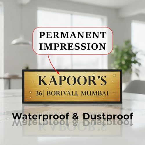Image of Customize Name Plate, 30x10 CM, Acrylic with Golden Top, Self-Adhesive