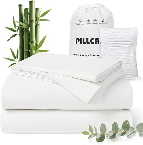 Pillcase Luxury Organic Tencel & Viscose from Bamboo Cooling Sheet Set,Silky Soft Lyocell Sheets...