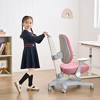 Hujusko Ergonomic Kids Desk Chair, Adjustable Height and Seat Depth Children Study Chair with Lumbar Support, Flip-up Armrests for Boys and Girl Teens Reading, Drawing(Pink)
