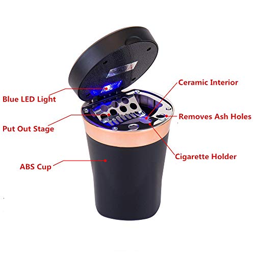 Solarxia Car Ashtray, Auto Ashtray Cigar Electronic Cigarette Lighter Detachable Solar Powered / Usb Rechargeable With Lid Blue Led Light For Most Car Cup Holder Home Office (Black) #TOP7
