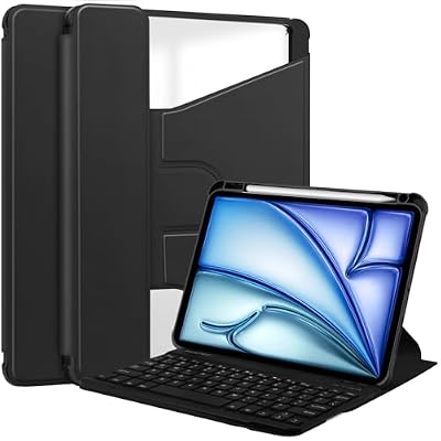 Compatible with iPad Air 13 Inch Case Keyboard (M3/M2, 2025/2024) & Pro 12.9 inch (3/4/5/6th Gen),Detachable Keyboard & Swivel Stand Folio Flip Smart Case with Pen Holder & Auto Wake/Sleep (Black)