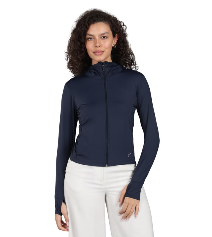 blue tyga Women’s UPF 50+ Crop Sunscreen Jacket – Ice Pro Lightweight UV Hoodie with Mask for Cycling, Running & Outdoor Use-picture-29