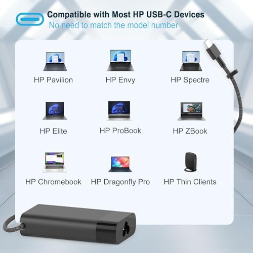 Laptop Charger for HP Spectre Envy Elite EliteBook X360 X2 2-in-1 Chromebook Pavilion Dragonfly, New Slim 65W 45W USB C Charger 10FT, Universal Type C Power Adapter, Super Durable, Original Quality — view 2