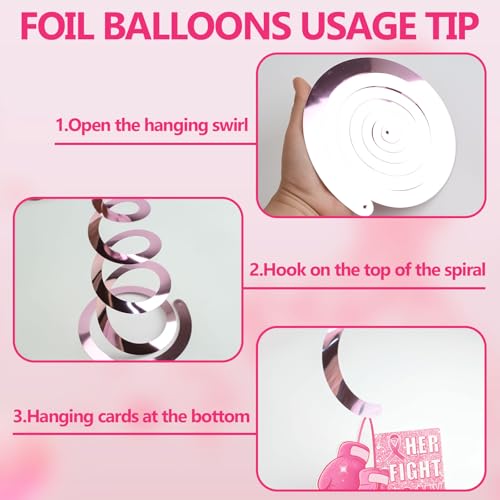 WANDIC Pinkes Band-Set, 9 hängende Ornamente, 9 hängende Wirbel, 34 Banner, 1 Hintergrundbanner für Brustkrebsbewusstsein