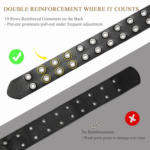 Image of Grommet Leather Belts for Women, Black Belt Women Men with Double Holes