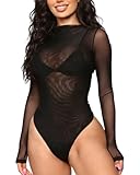 ZKUNL Body Donna Manica Lunga Trasparente Girocollo Top Aderente Elasticizzato Sottogiacca Elegantezzato sottogiacca elegante,intimo elegante e elastico che si adatta perfettamente alla silhouette