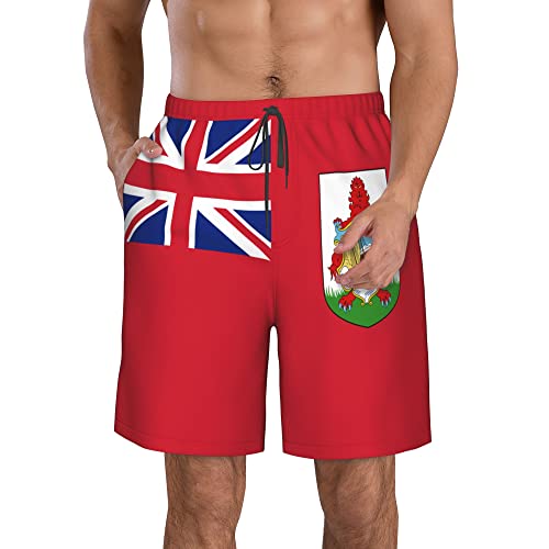 fifbird Traje de baño de secado rápido con bandera de bermudas para hombre, con forro de malla, pantalones cortos de playa para hombre, Bandera de Bermudas, L