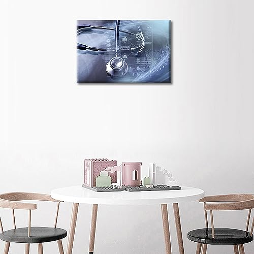 Image of 1 Panels Stethoscope and Medical Framed Wall Art Modern Medicine Cardiology Concept Posters & Prints Wall Art for Living Room Giclee Wooden Framed Gallery-Wrapped Ready to Hang (12 inch Wx18 H)