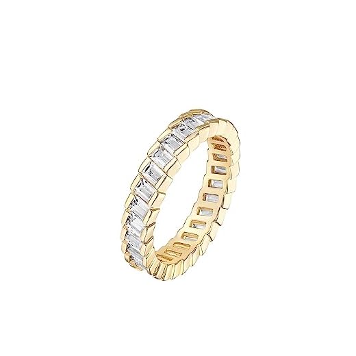 PAVOI 14K Gold Plated Cubic Zirconia Baguette Cut Eternity Bands Yellow Gold for Women Size 7