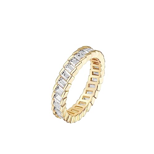 PAVOI 14K Gold Plated Cubic Zirconia Baguette Cut Eternity Bands for Women