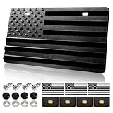 ZXFOOG American Flag License Plate for Front Bumper, Black Thick ABS Plastic Car Tag Plate with 3D Embossed USA Flag Pattern, with Screws, Patriotic Decals
