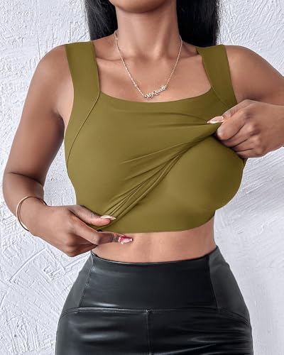 Image of CHICME Womens U Neck Shapewear Built-in Bra Tank High Strechy Sleeveless Slim Fit Tops Camisole Workout Tops