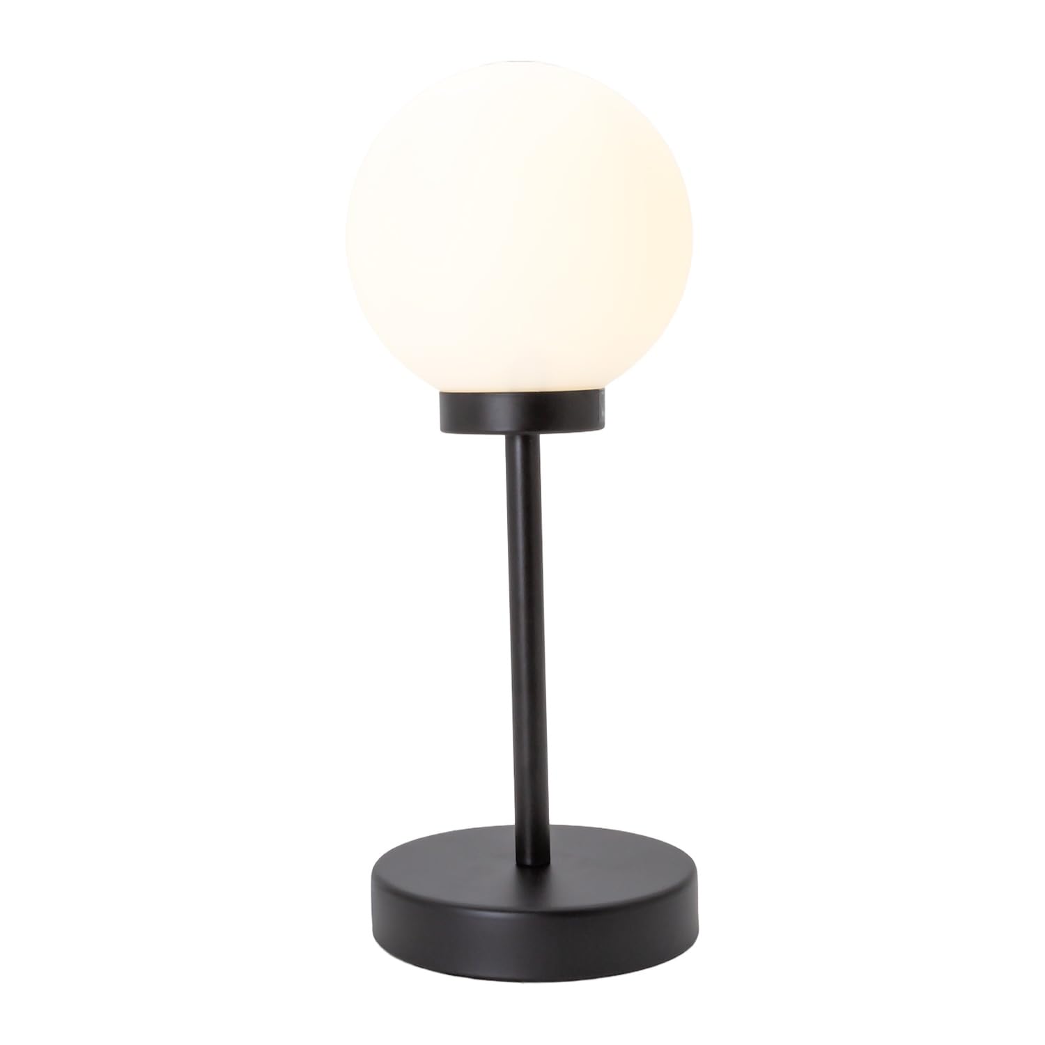 Happy Homewares Black Modern And Chic Opal White Glass Globe Table Light With Matte Metal Tall Stem | 1 X 7W E14 | 32Cm X 13Cm