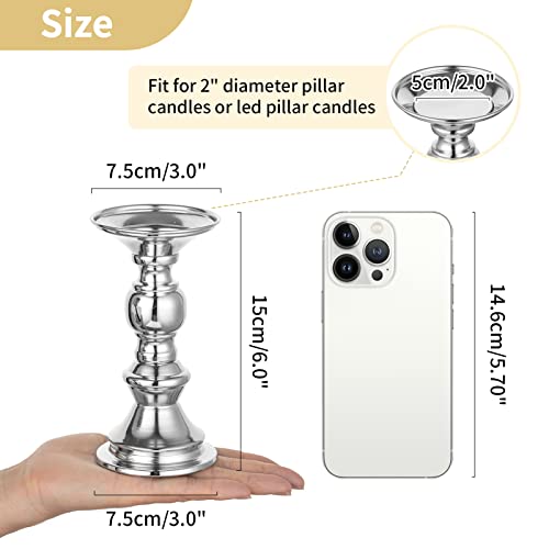 Miniatura 4 de Nuptio Candelabros De Pilar Plateado, Centros De Mesa De Boda Candelabro De Metal Para Velas De 50mm Decoración Del Soporte Ideal Para Bodas Eventos Especiales Fiestas Sala De Estar, 2 Piezas