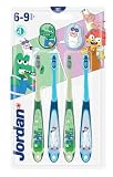 Jordan ® | Step 3 Zahnbürste Kinder | Kinder zahnbürste für 6-9 Jahre | Weiche Borsten, doppelter ergonomischer Griff & BPA-frei | Gelbe und Blaue Farbe | Pack 4 Einheiten