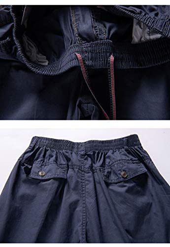 Men's Cotton Long Cargo Shorts Elastic Waist Drawstring Short4