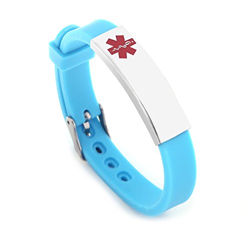 AOMZO JEWELRY Free Engraving Surgical Steel and Rubber Medical Alert ID Bracelets Adjustable Size