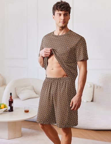 Image of Ekouaer Men's Pajamas Set Casual Short Sleeve Shirts and Shorts Soft 2 Piece Loungewear With Pockets