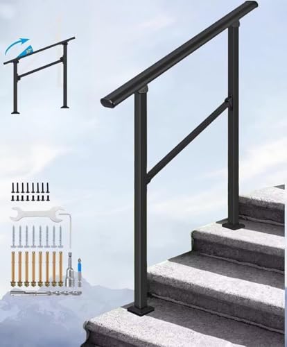 TUIYIDUO 手すり 屋外 階段 手摺り 長さ102cmx高さ92cm 高炭素鋼 階段手摺 角度調整可能 DIY 屋外 防錆 安全 滑り止め 階段手摺 高齢者、妊婦、子供、リハビリテーション患者 簡単な取り付け ブラック日本語説明書付き(SJLTFS-