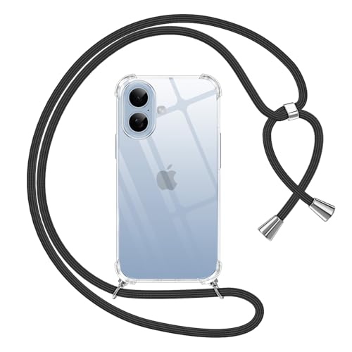 Pnakqil Funda para iPhone 17 con Cuerda, Carcasa Transparente Silicona Colgar Collar Correa de Cuello Cadena Cordón para iPhone 17 6,3