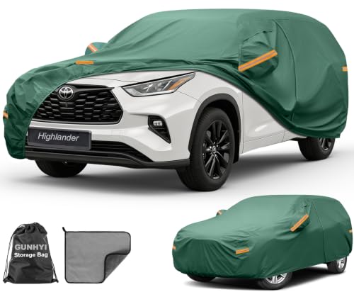 GUNHYI Car Cover Custom Fit for Toyota Highlander (2000-2026) Waterproof All Weather, 16 Layers Heavy Duty Full Exterior Cover with Vents, Zipper Door & Towel, Summer Sun/UV/Rain/Dust Protection.