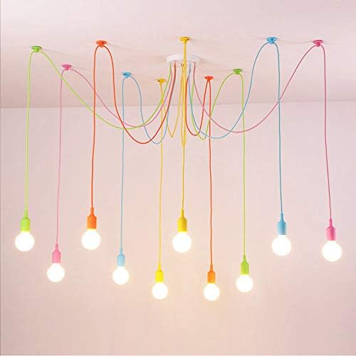 KJLARS 10 Arms Spider Lamps Modern Style Adjustable DIY Ceiling Spider Pendant Lighting Color Chandelier for Children's Room Bedroom Dining Living Room(Each with 59" Wire)