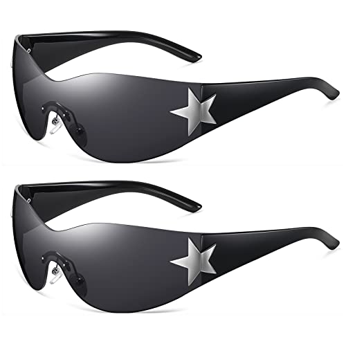 Eiuizah Y2k Sunglasses for Women Men Shield Wrap Around Fashion Sunglasses Trendy Oversized Frameless Sun Glasses