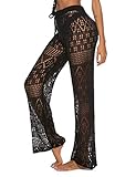 Womens Crochet Coverup Pants Sexy Black Mesh Beach Wear Bathing Suit Lace Cover Up Pants