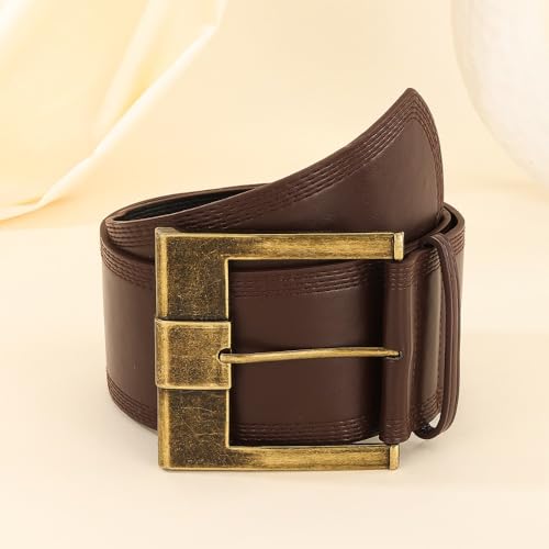 Grunge Sashes Punk Style Metal Buckle Wide Waistband Vintage Women Belts for Women(Coffee)