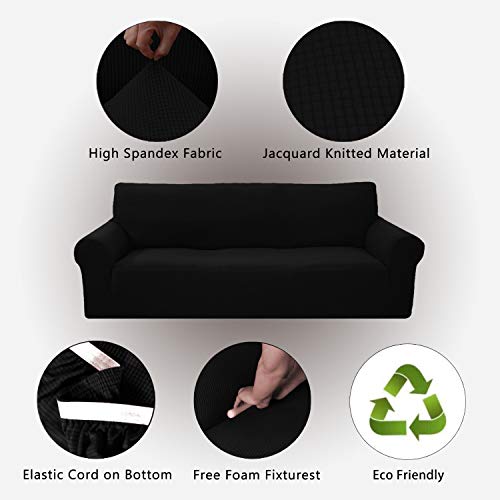 Sapphire Home 3-Piece Slipcover Set - Polyester Spandex Couch Covers, Furniture Cover For Sofa/Loveseat/Couch Arm Chair, Premium Brushed Sofa Covers For 3 Cushion Couch, Black #TOP4