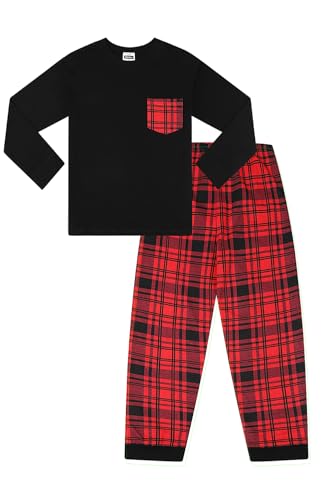 ThePyjamaFactory Jungen Schwarz-Rot Langer Karierter Hose Baumwolle...