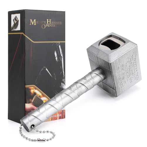 Magnetic Bottle Opener for Beer - Heavy Duty Wall Mount Opener with Magnet & Hanging Chain, Hammer Shaped Bar & Kitchen Accessory, Unique Gifts for Men, Dad, Husband(Silver-Megtic)