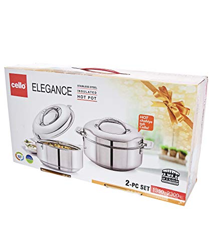 Image of Cello Elegance Stainless Steel Insulated Casserole 2-PC Set -1350 ML,2300 ML, Silver