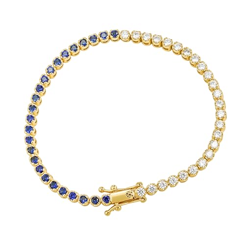 CAITLYNMINIMALIST 18K Gold Sterling Silver Round Blue | Onyx | CZ Diamond Bold Box Clasp Closure Tennis Bracelet for Women Gift for Mom